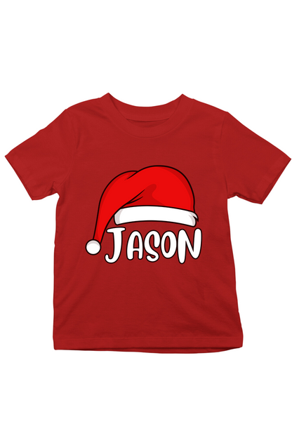 Santa Hat With Custom Kids Name Tee