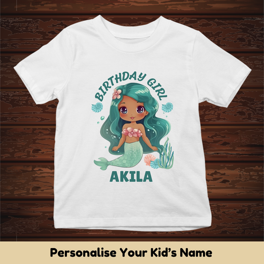 Mermaid Birthday Girl Custom Kids Tee