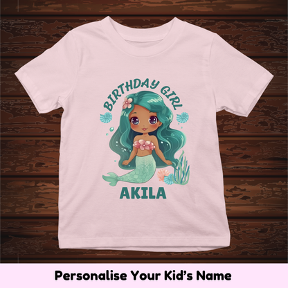 Mermaid Birthday Girl Custom Kids Tee