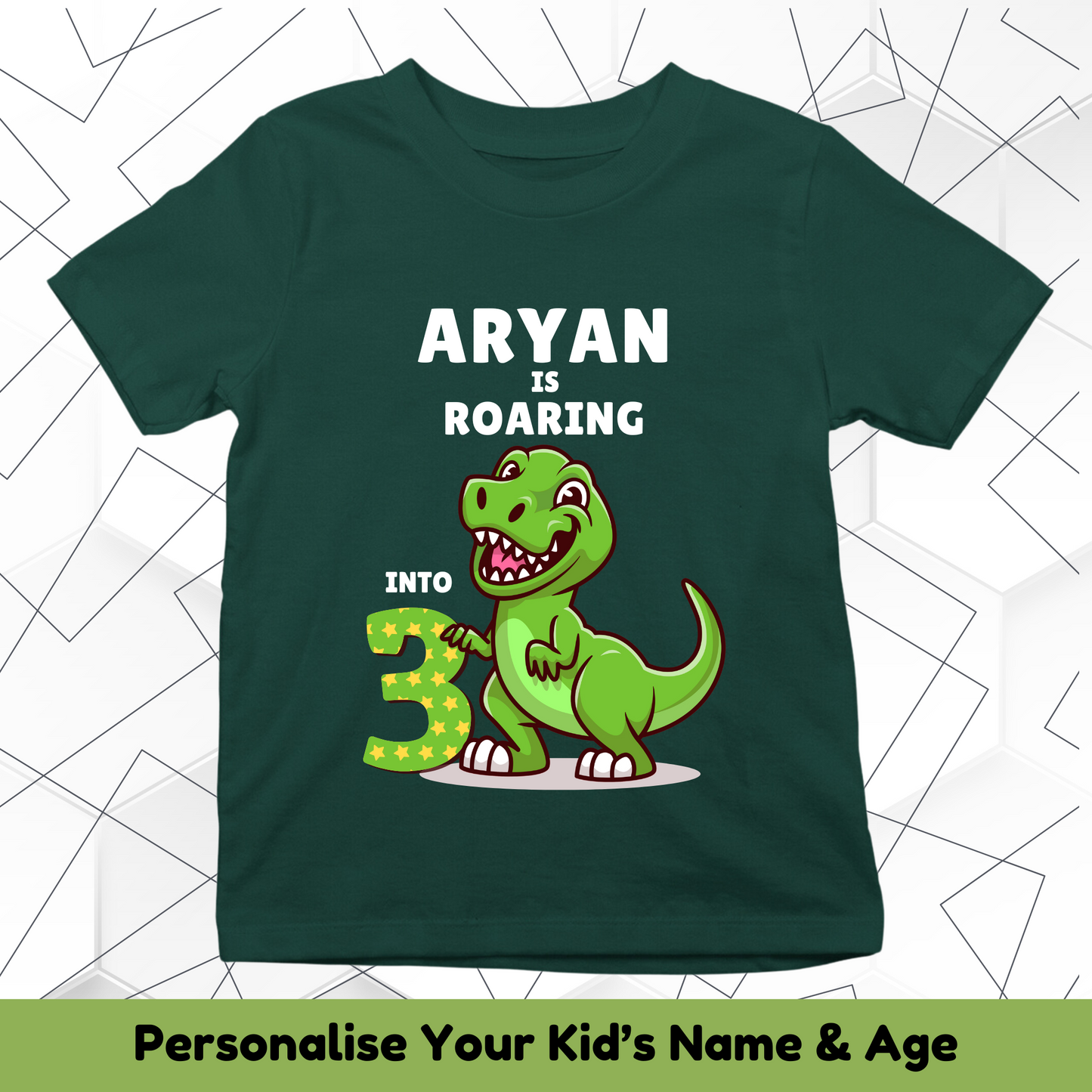 Roaring Into Custom Age With Custom Kid Name - Birthday Tee