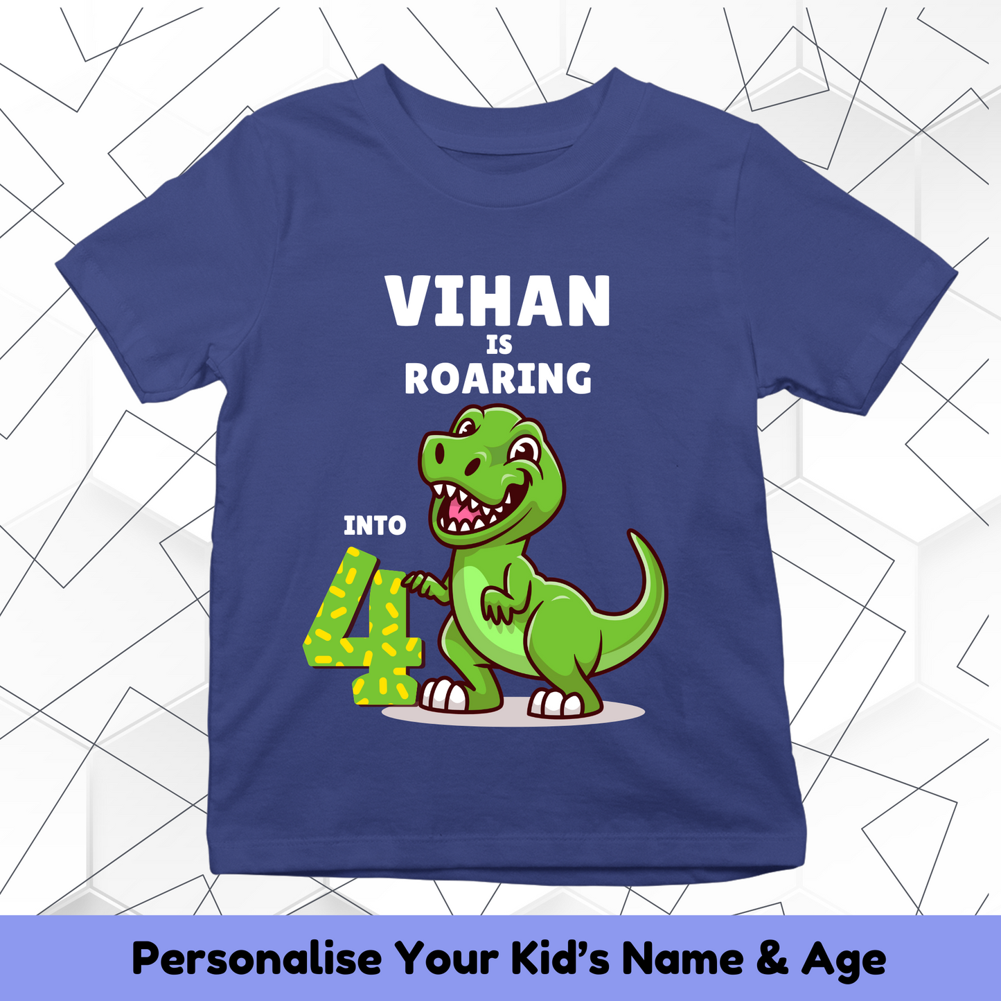 Roaring Into Custom Age With Custom Kid Name - Birthday Tee