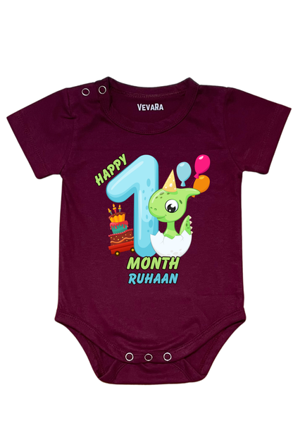 Dino One Month Milestone With Custom Baby Name - Romper