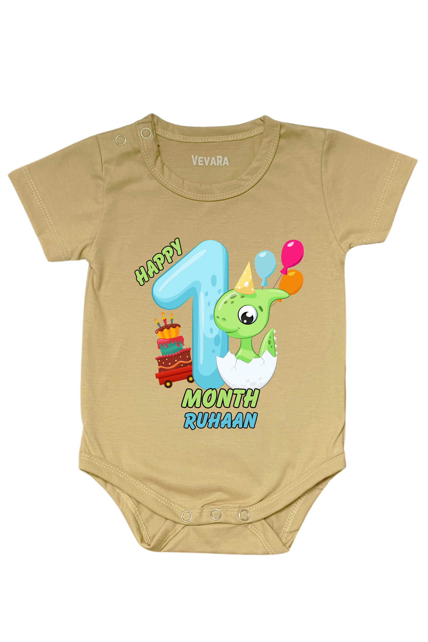 Dino One Month Milestone With Custom Baby Name - Romper