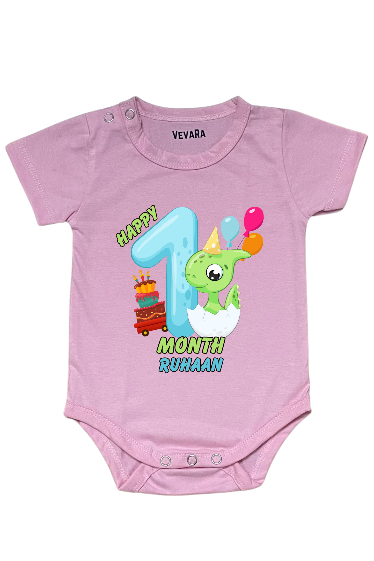 Dino One Month Milestone With Custom Baby Name - Romper