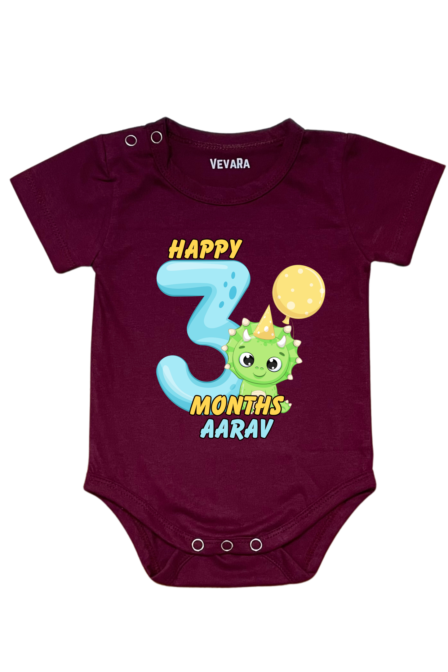 Dino Three Month Milestone With Custom Baby Name - Romper