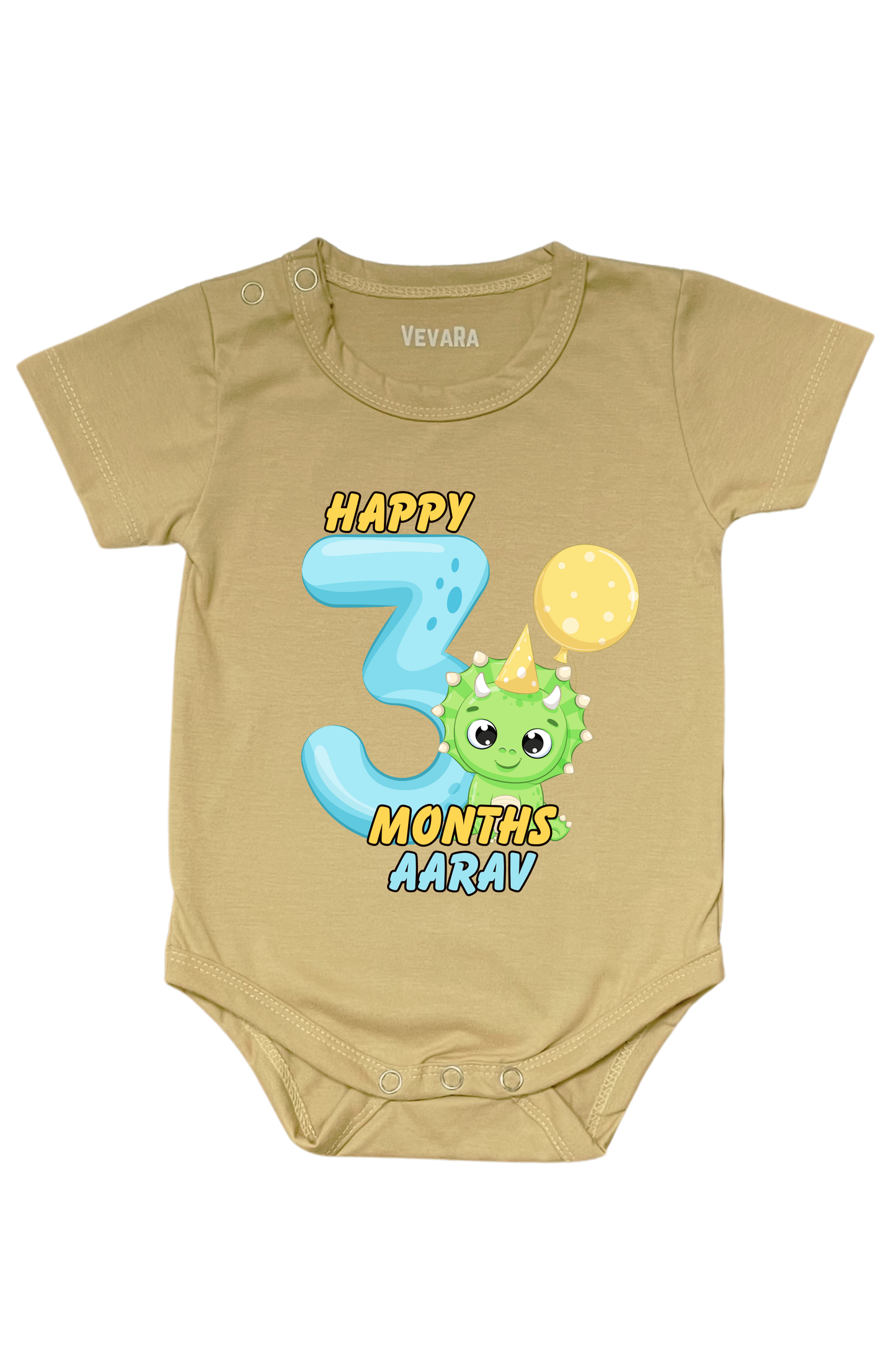 Dino Three Month Milestone With Custom Baby Name - Romper