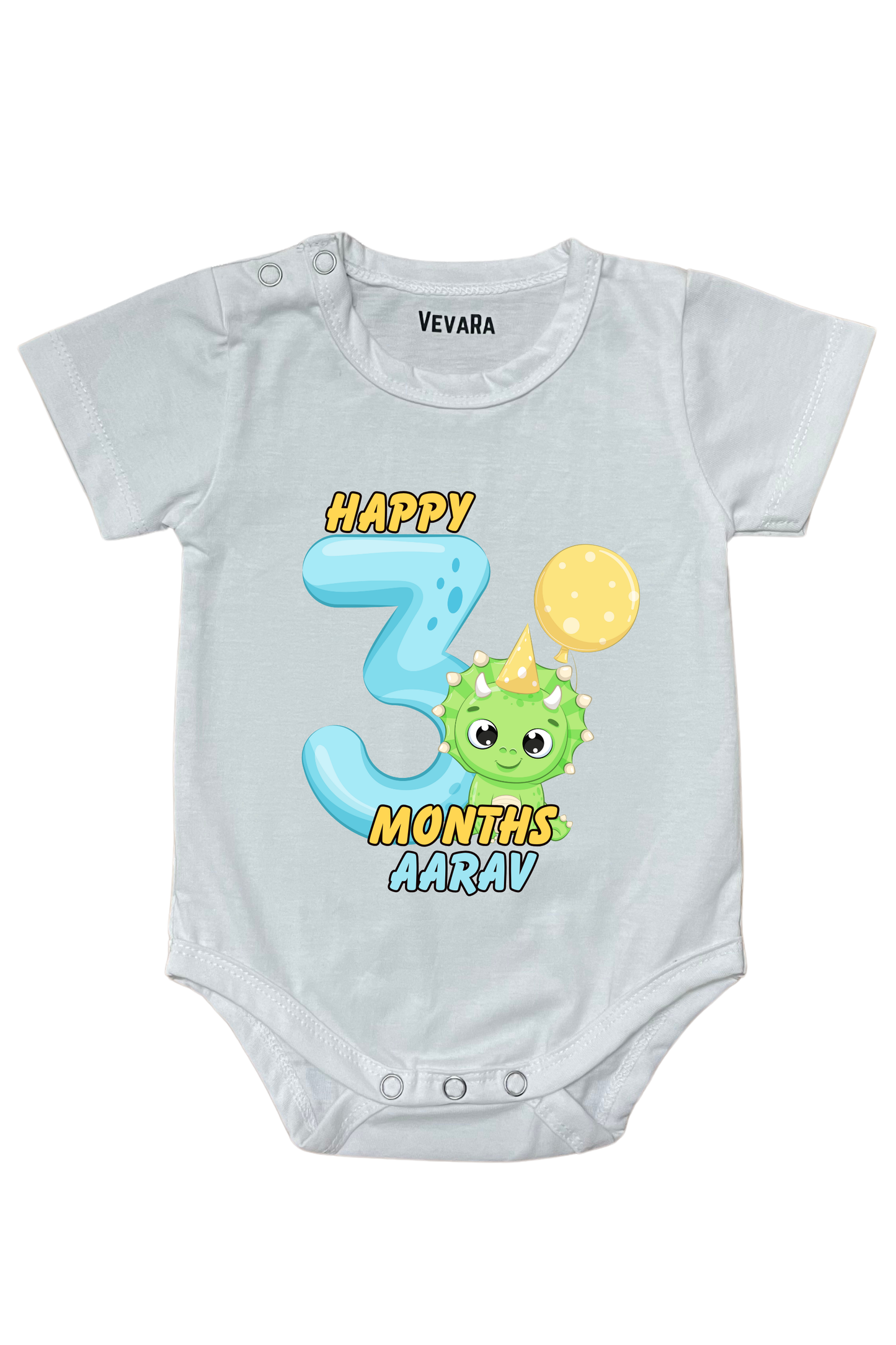 Dino Three Month Milestone With Custom Baby Name - Romper