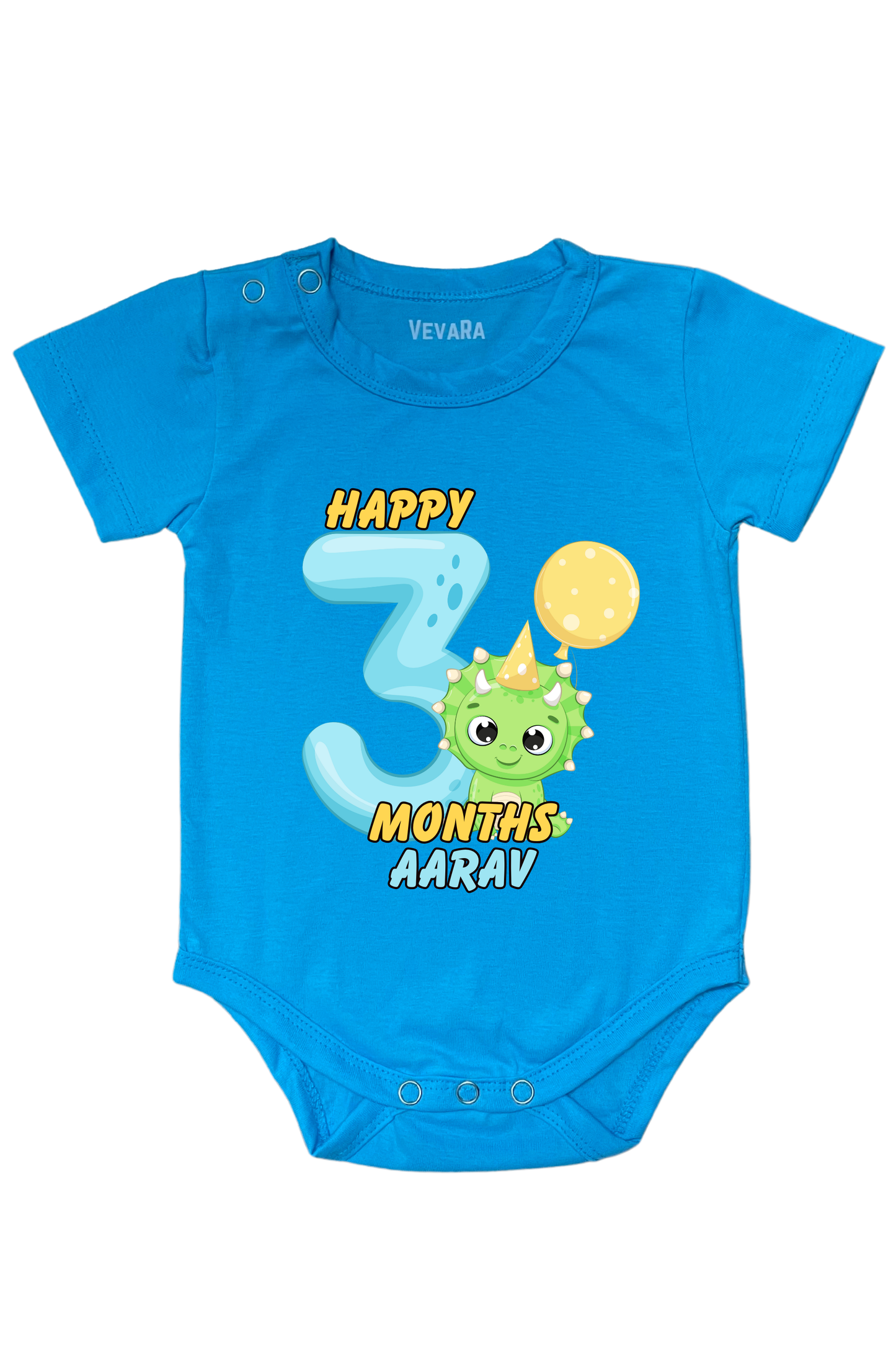 Dino Three Month Milestone With Custom Baby Name - Romper