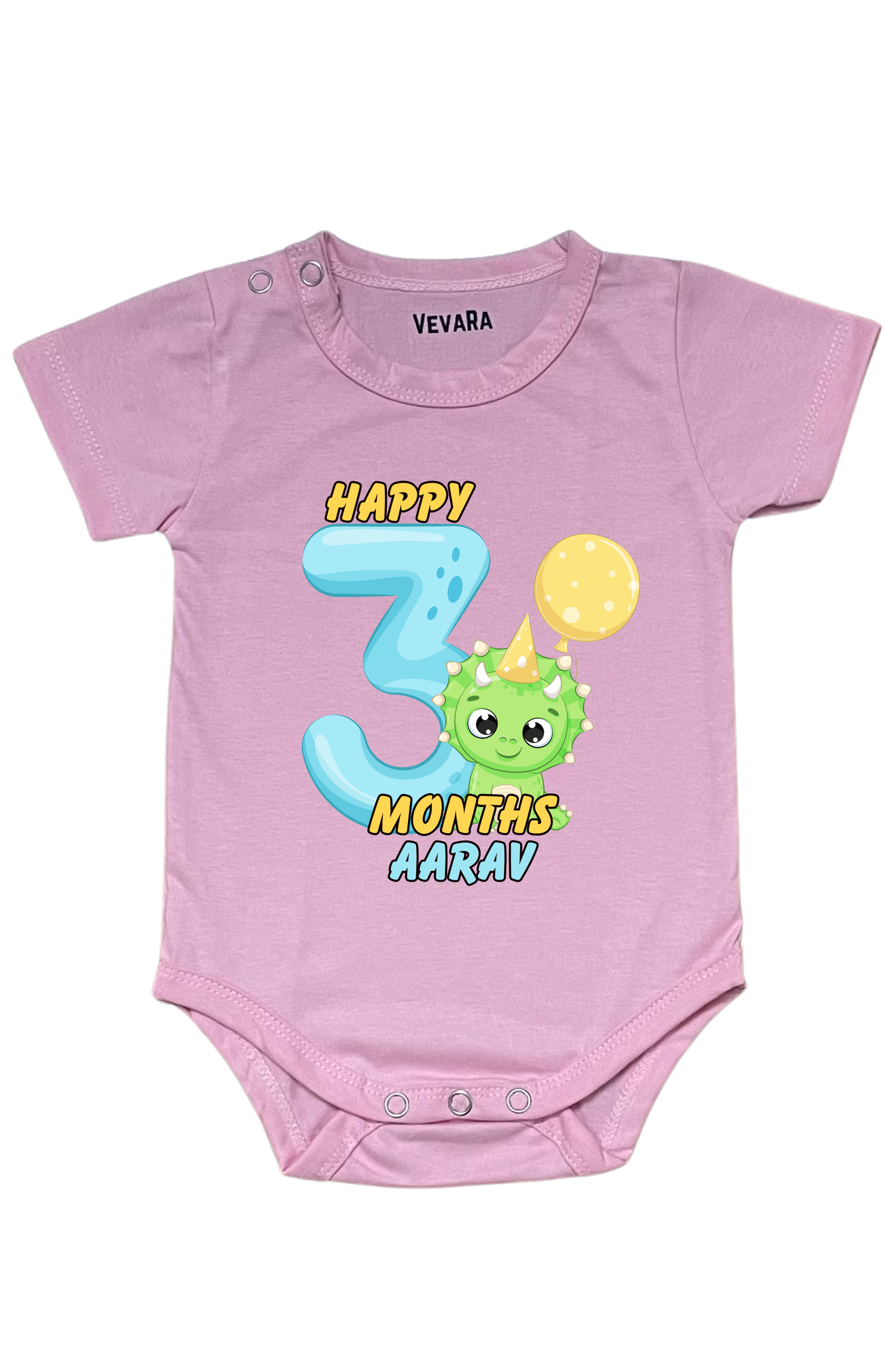 Dino Three Month Milestone With Custom Baby Name - Romper