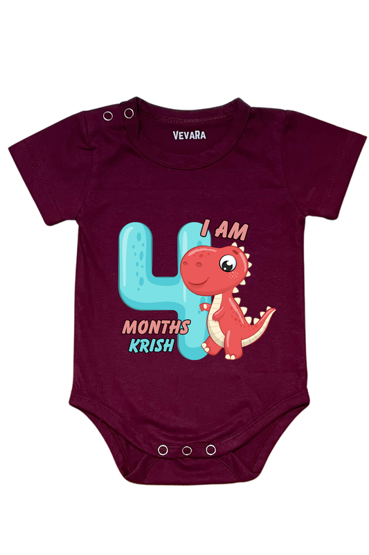 Dino Four Month Milestone With Custom Baby Name - Romper