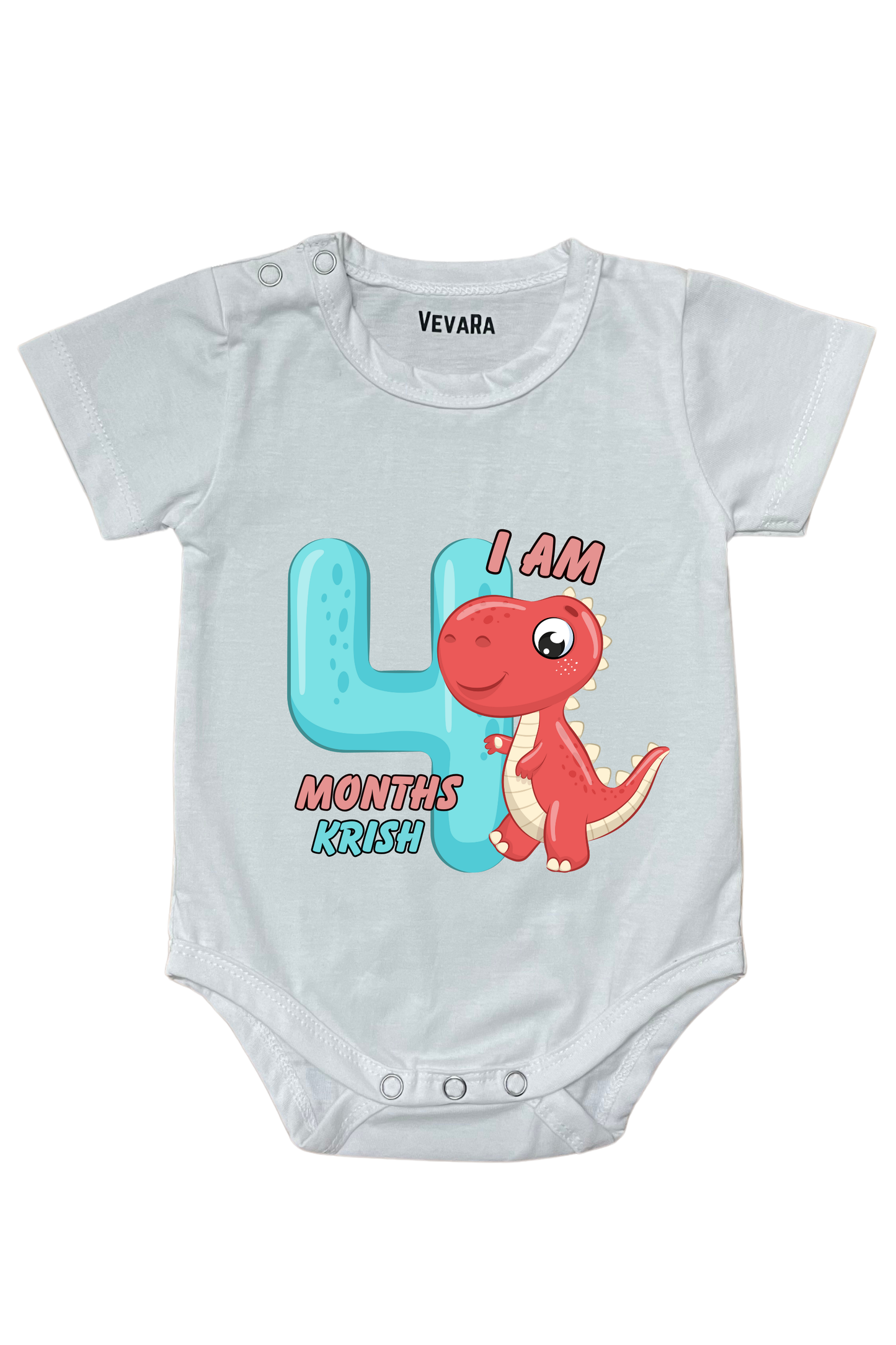 Dino Four Month Milestone With Custom Baby Name - Romper