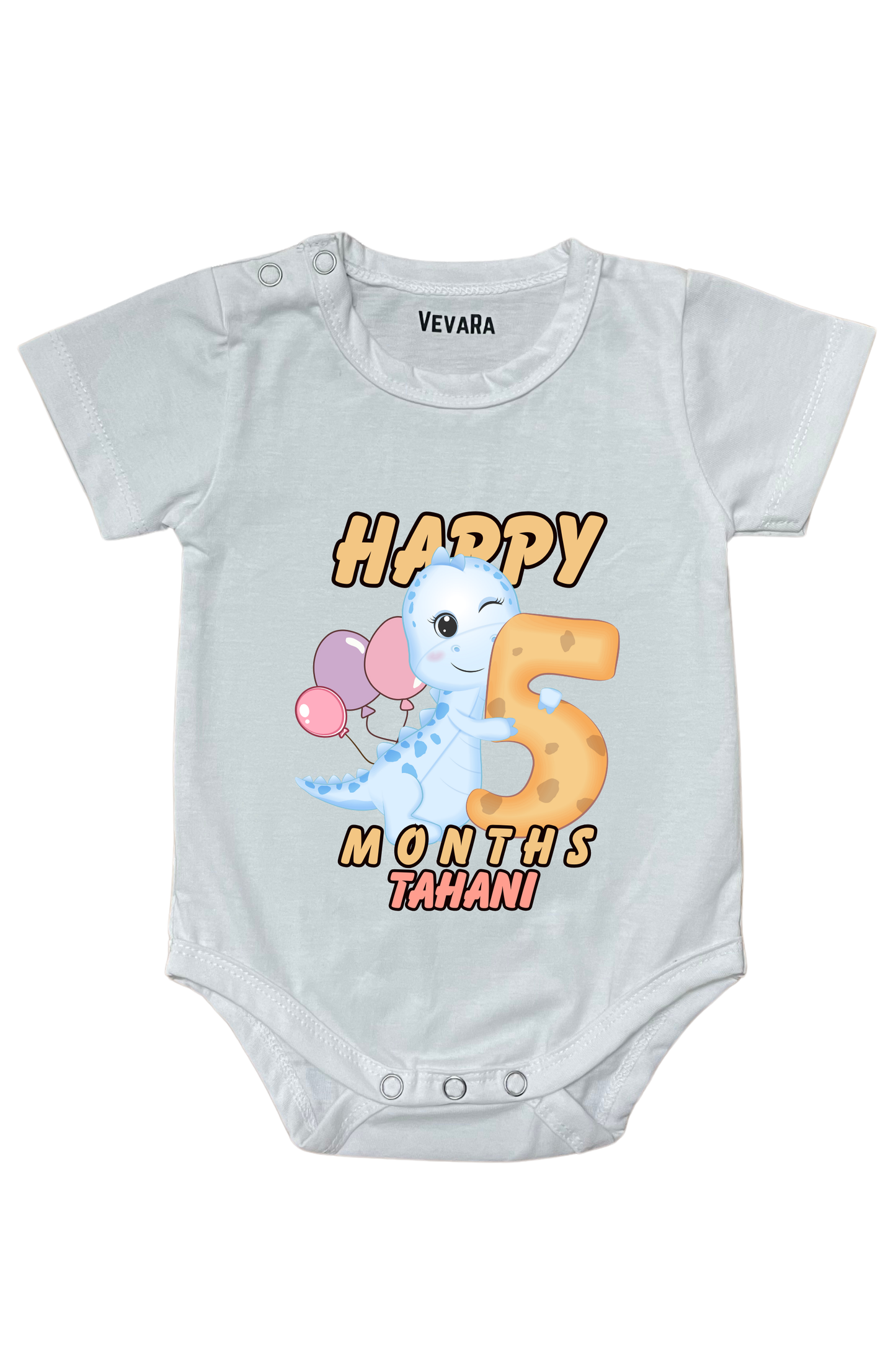 Dino Five Month Milestone With Custom Baby Name - Romper