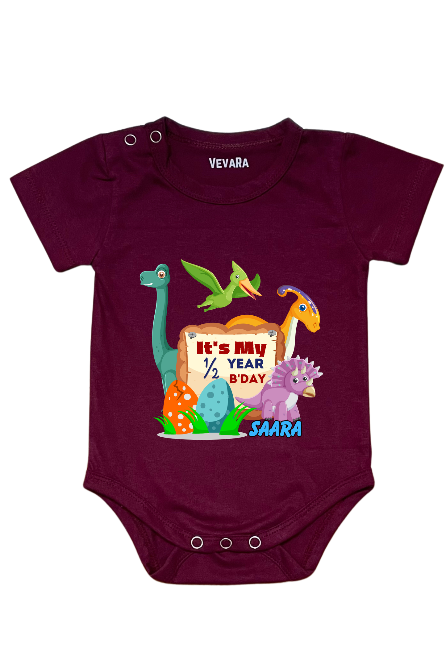 Dino Six Month Milestone With Custom Baby Name - Romper