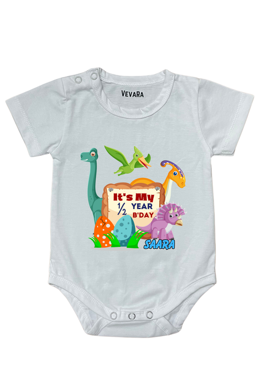 Dino Six Month Milestone With Custom Baby Name - Romper