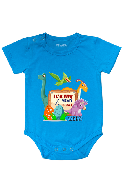 Dino Six Month Milestone With Custom Baby Name - Romper