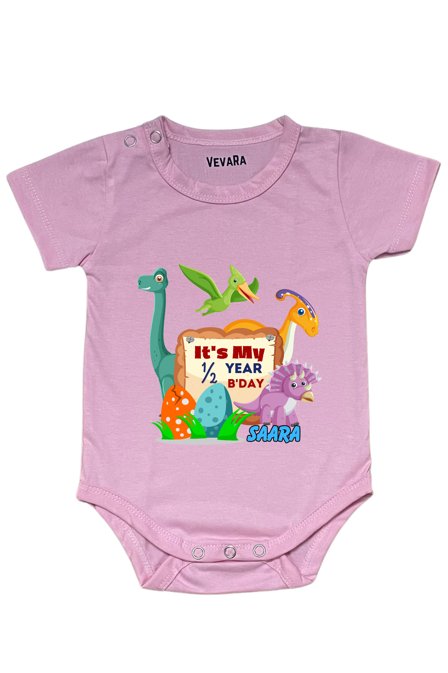 Dino Six Month Milestone With Custom Baby Name - Romper