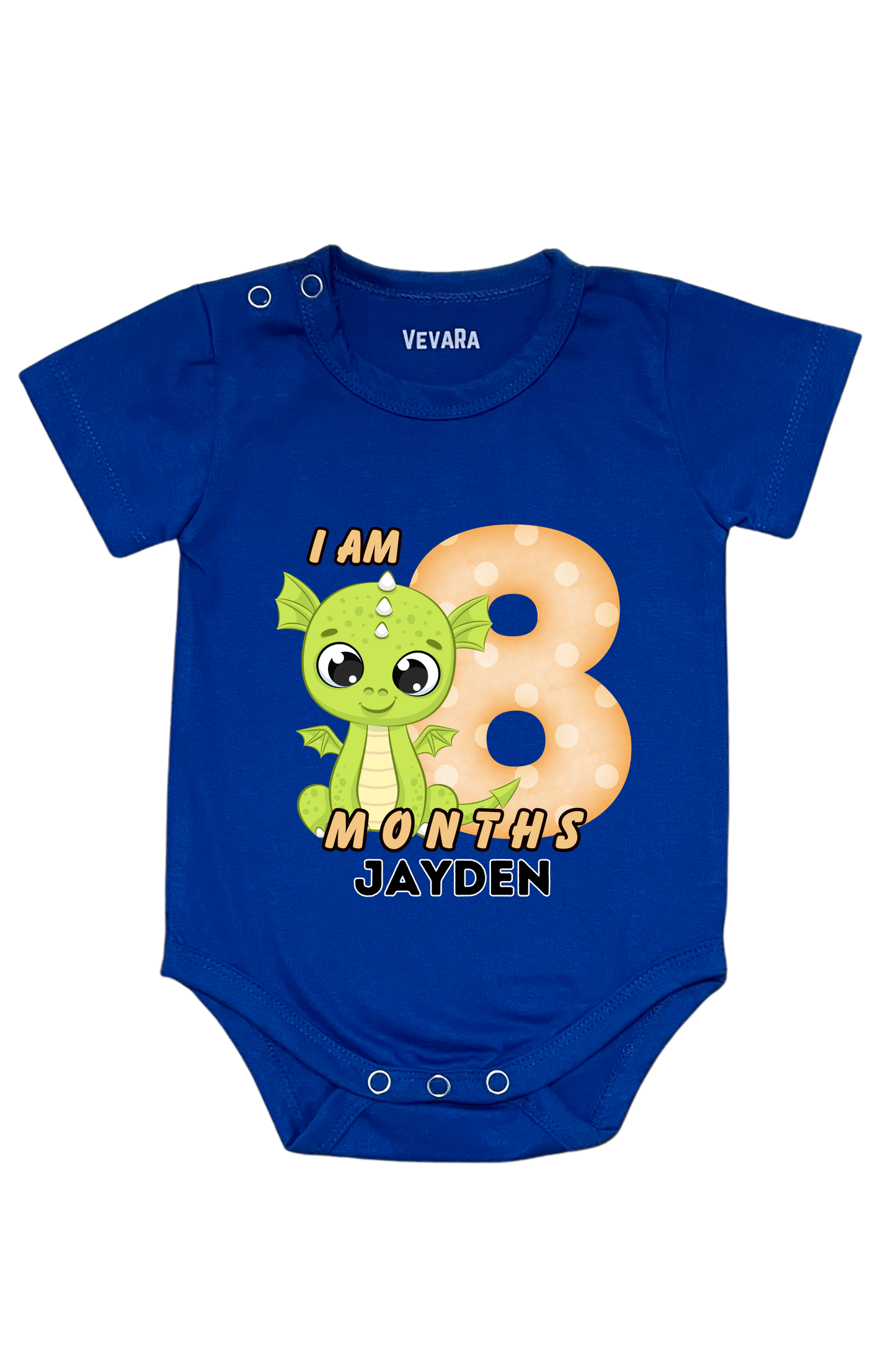 Dino Eight Month Milestone With Custom Baby Name - Romper