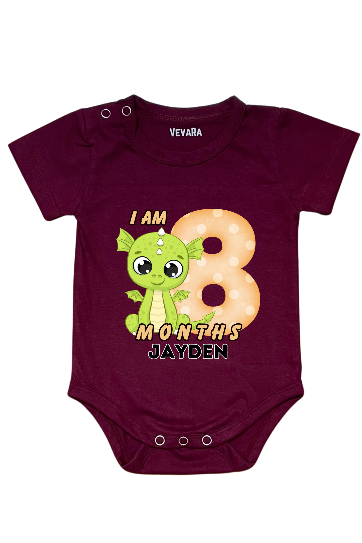 Dino Eight Month Milestone With Custom Baby Name - Romper