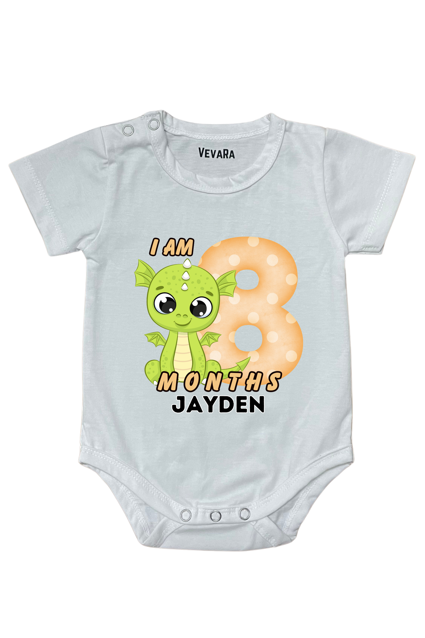 Dino Eight Month Milestone With Custom Baby Name - Romper