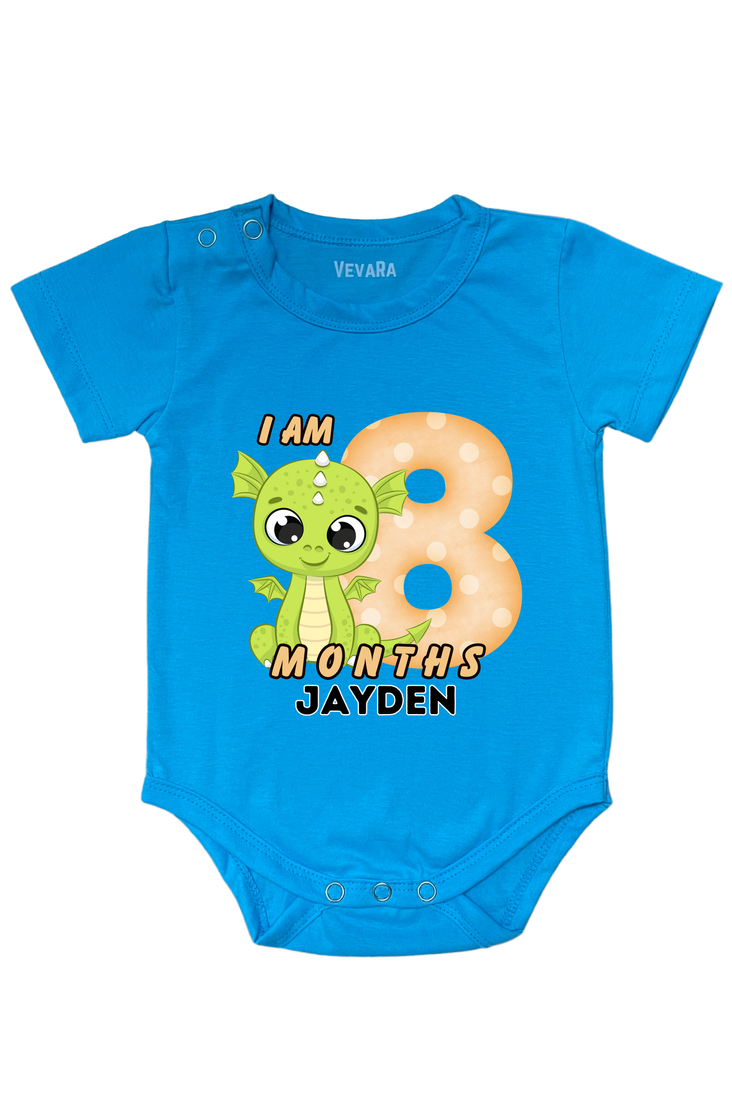 Dino Eight Month Milestone With Custom Baby Name - Romper