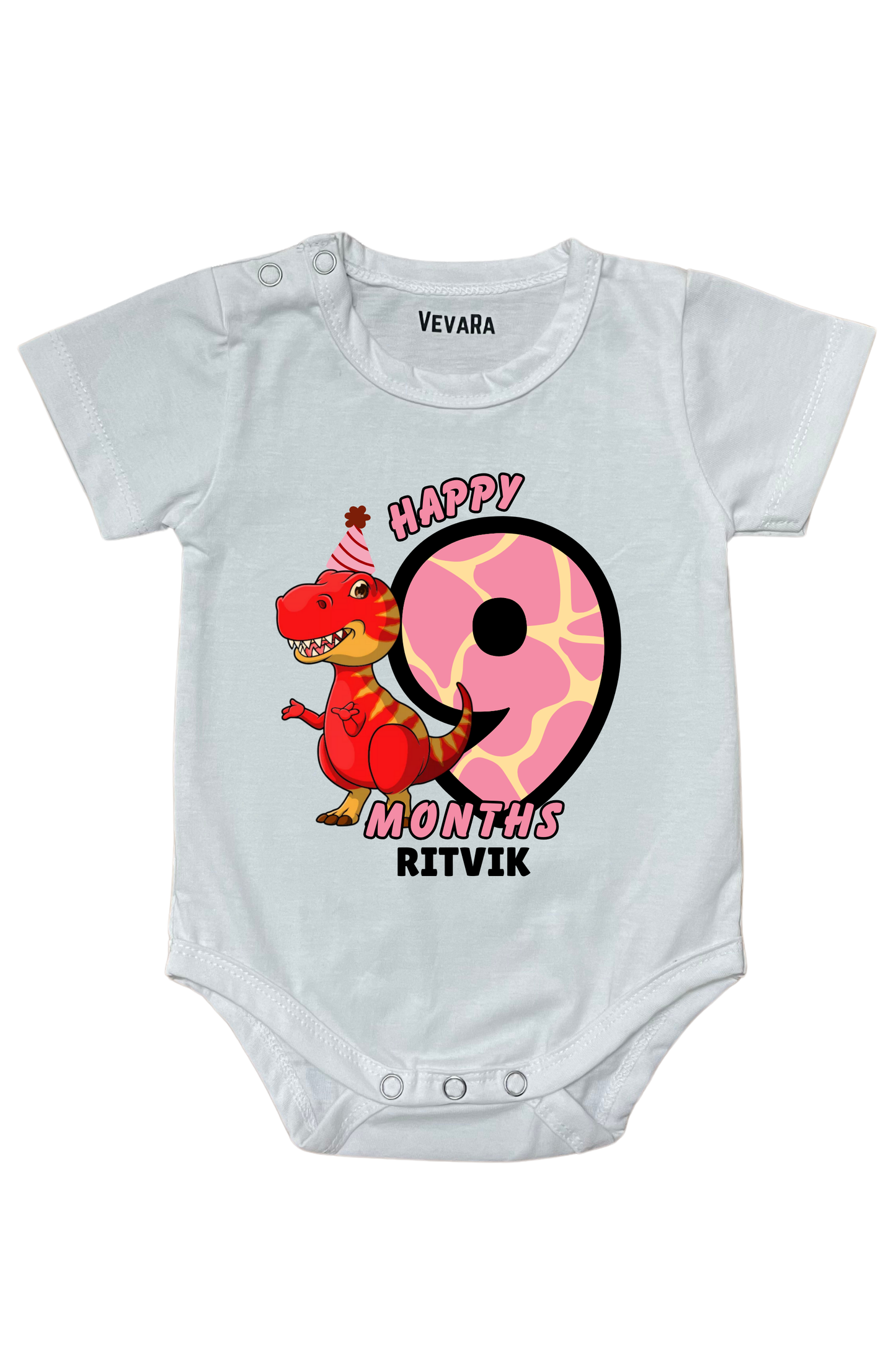 Dino Nine Month Milestone With Custom Baby Name - Romper