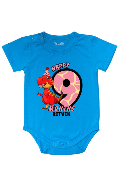 Dino Nine Month Milestone With Custom Baby Name - Romper