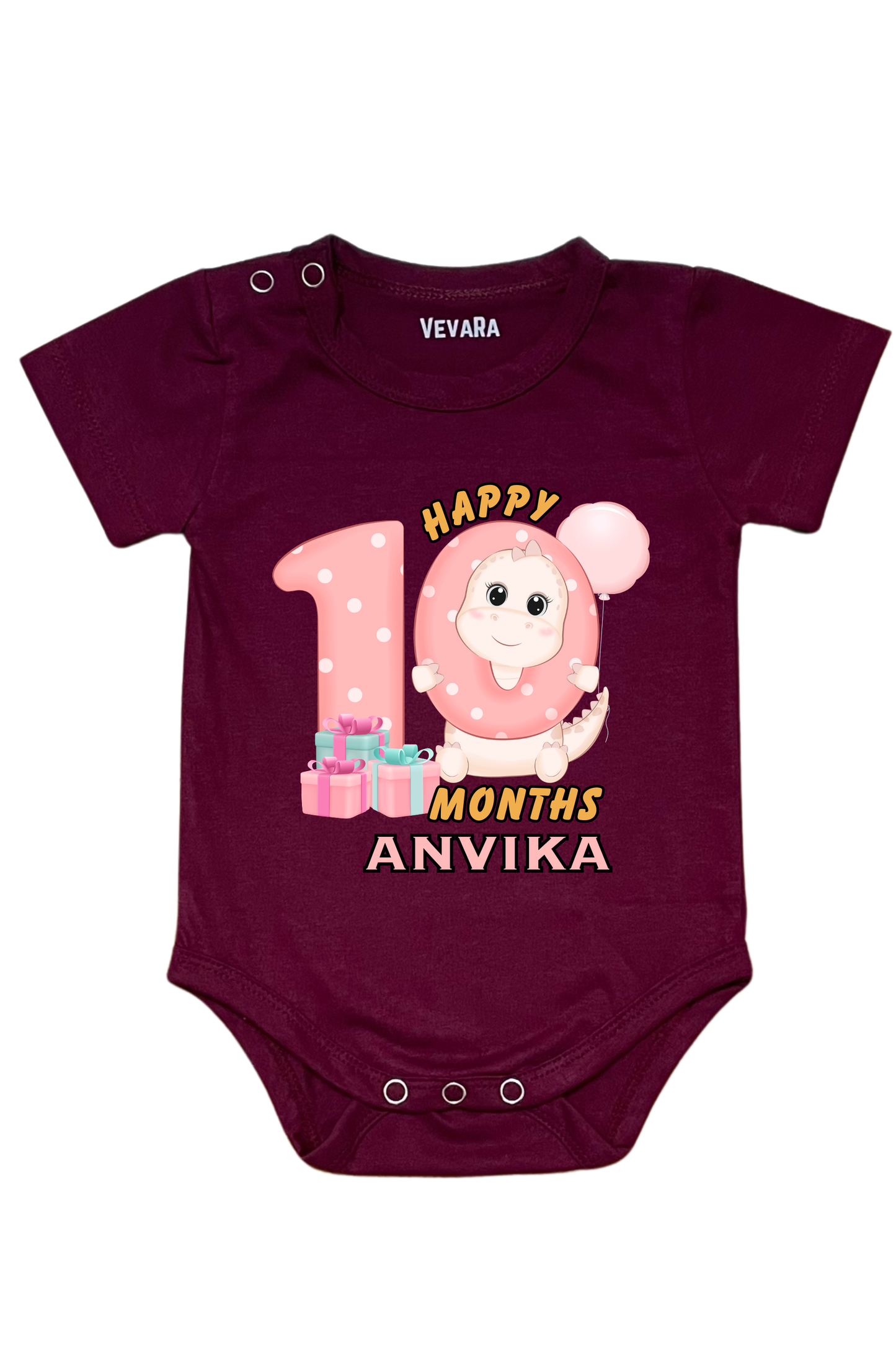 Dino Ten Month Milestone With Custom Baby Name - Romper