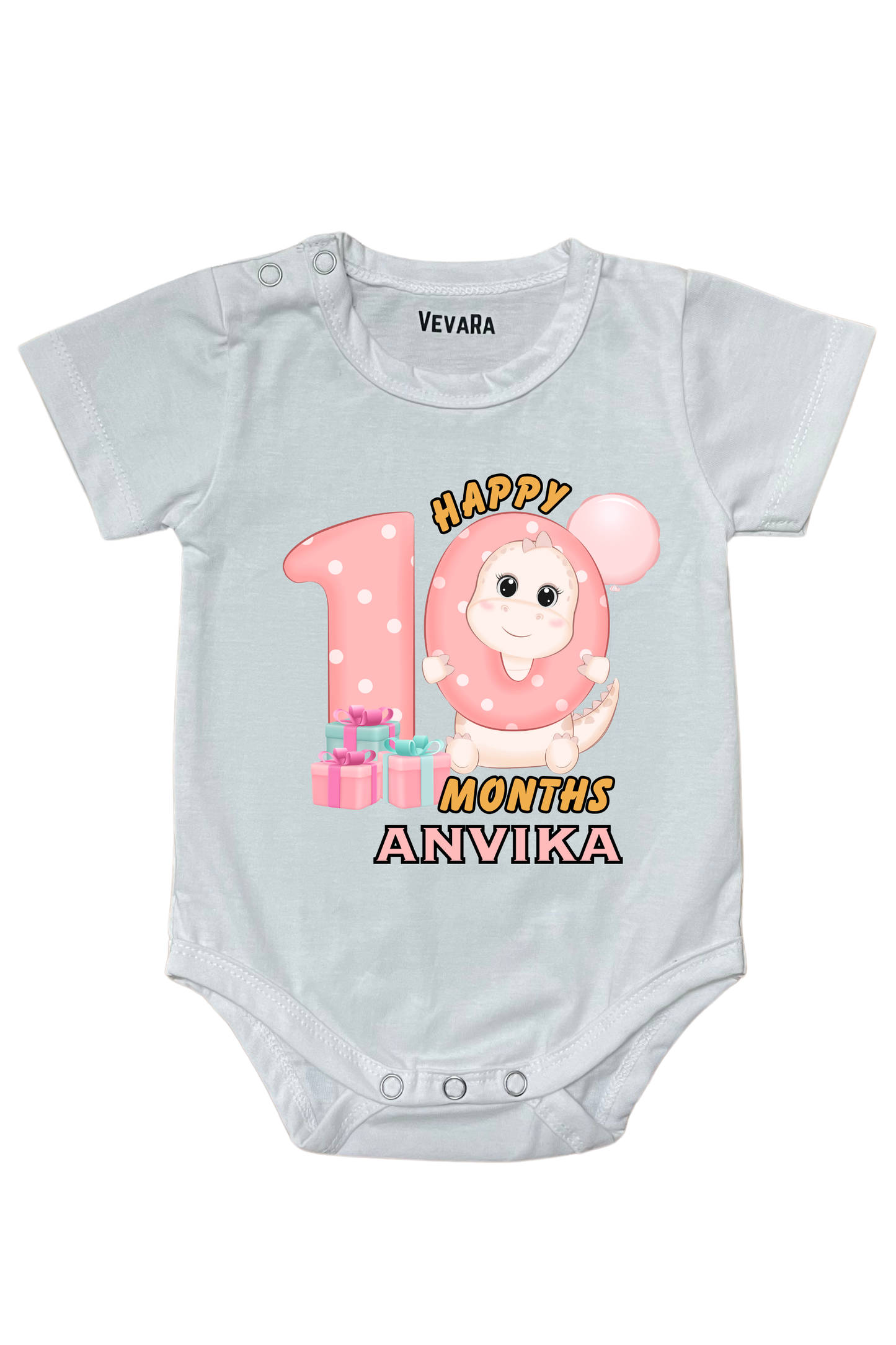 Dino Ten Month Milestone With Custom Baby Name - Romper