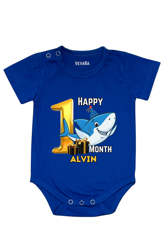 Shark One Month Milestone With Custom Baby Name - Romper