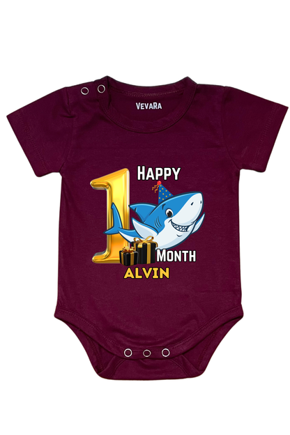 Shark One Month Milestone With Custom Baby Name - Romper