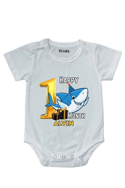 Shark One Month Milestone With Custom Baby Name - Romper