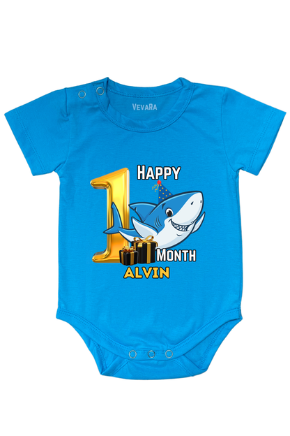 Shark One Month Milestone With Custom Baby Name - Romper