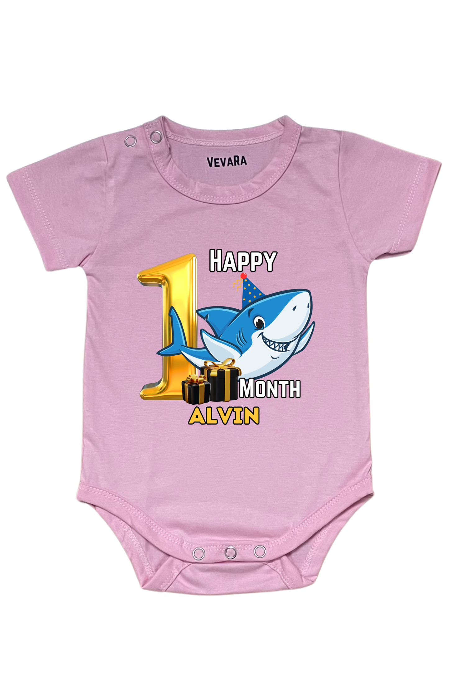 Shark One Month Milestone With Custom Baby Name - Romper