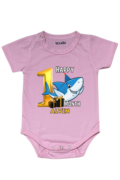 Shark One Month Milestone With Custom Baby Name - Romper