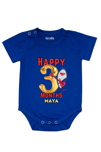 Shark Three Month Milestone With Custom Baby Name - Romper