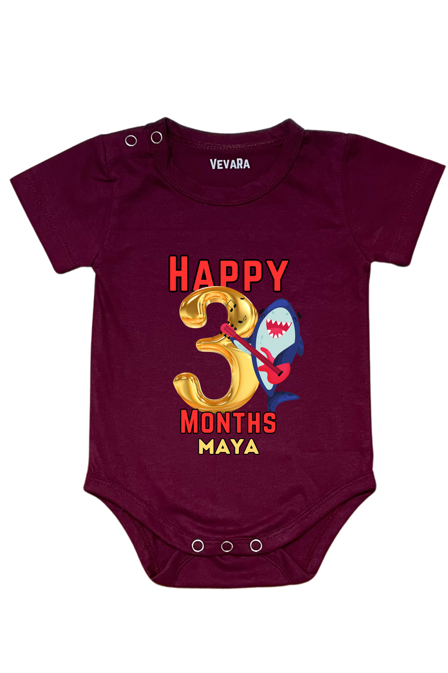 Shark Three Month Milestone With Custom Baby Name - Romper