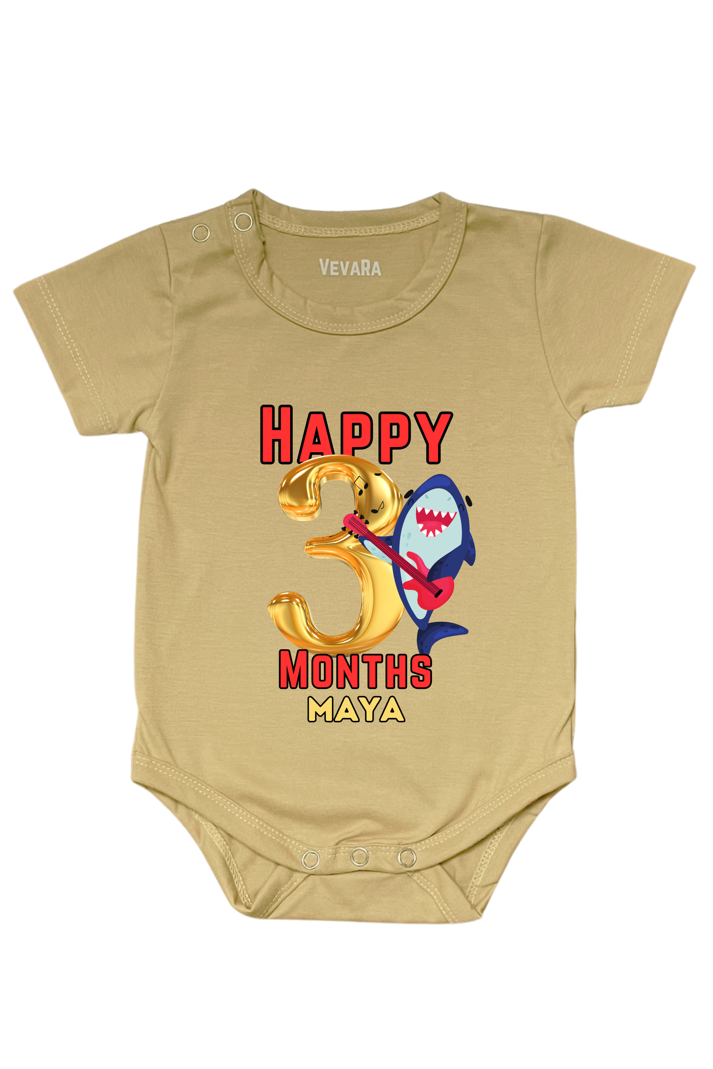 Shark Three Month Milestone With Custom Baby Name - Romper