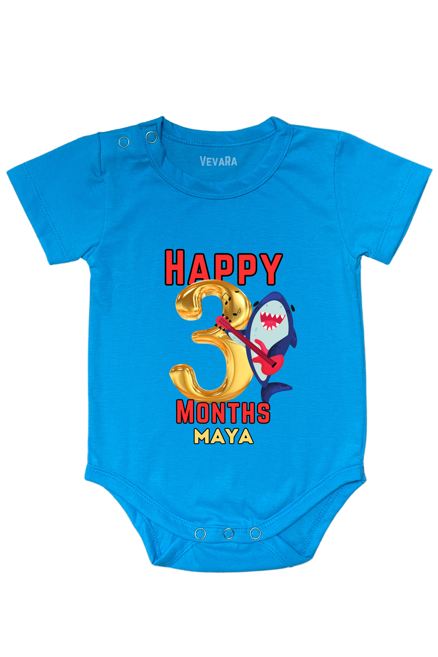 Shark Three Month Milestone With Custom Baby Name - Romper