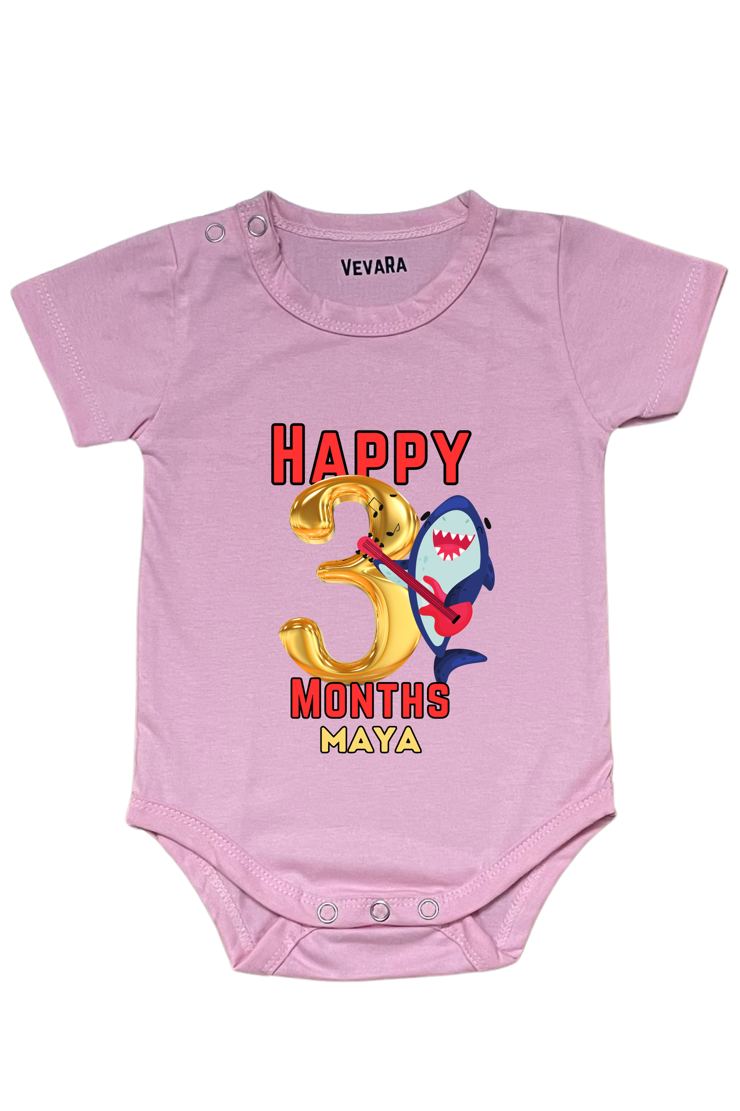 Shark Three Month Milestone With Custom Baby Name - Romper