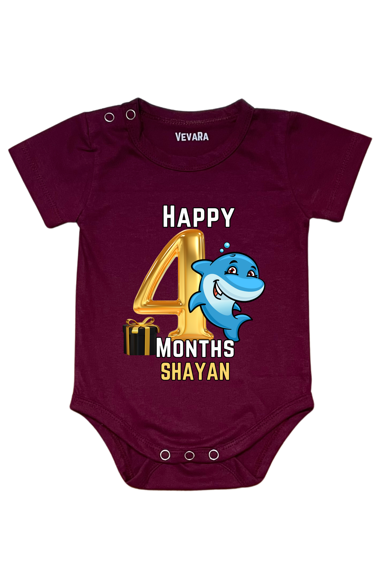 Shark Four Month Milestone With Custom Baby Name - Romper