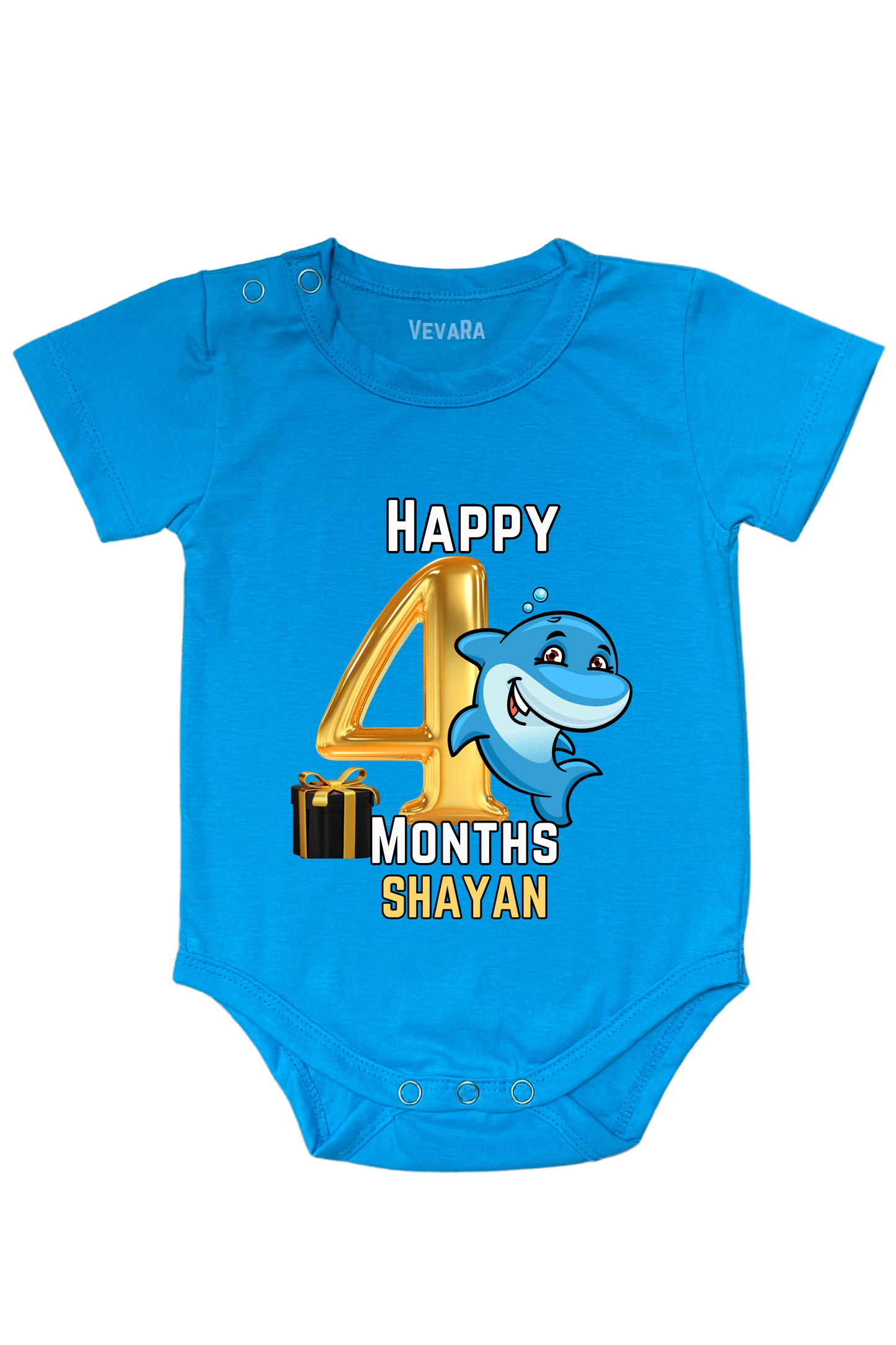 Shark Four Month Milestone With Custom Baby Name - Romper