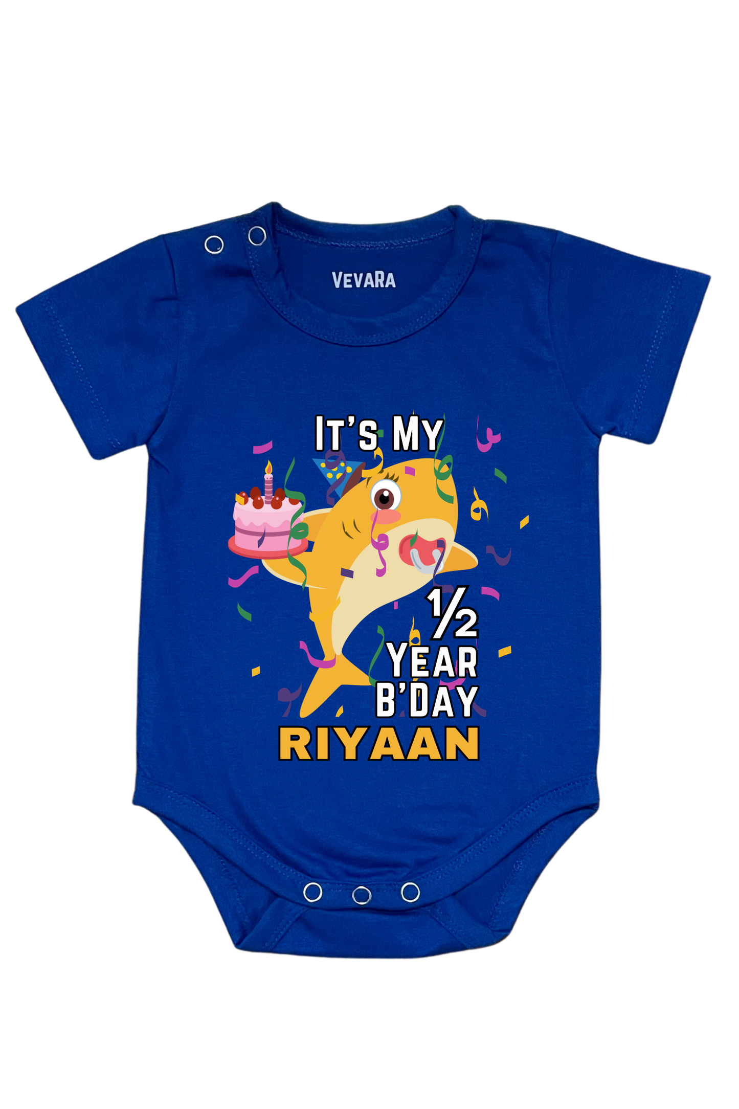 Shark Six Month Milestone With Custom Baby Name - Romper