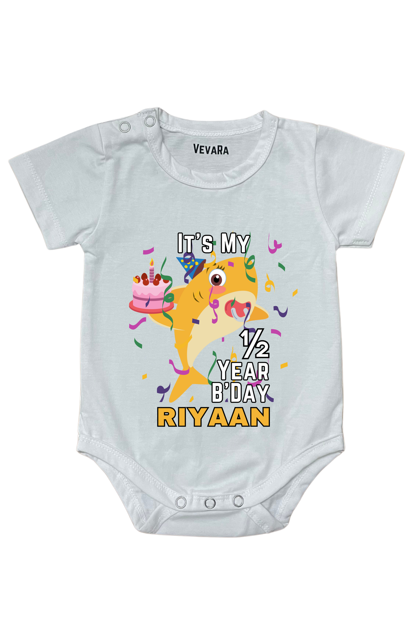 Shark Six Month Milestone With Custom Baby Name - Romper