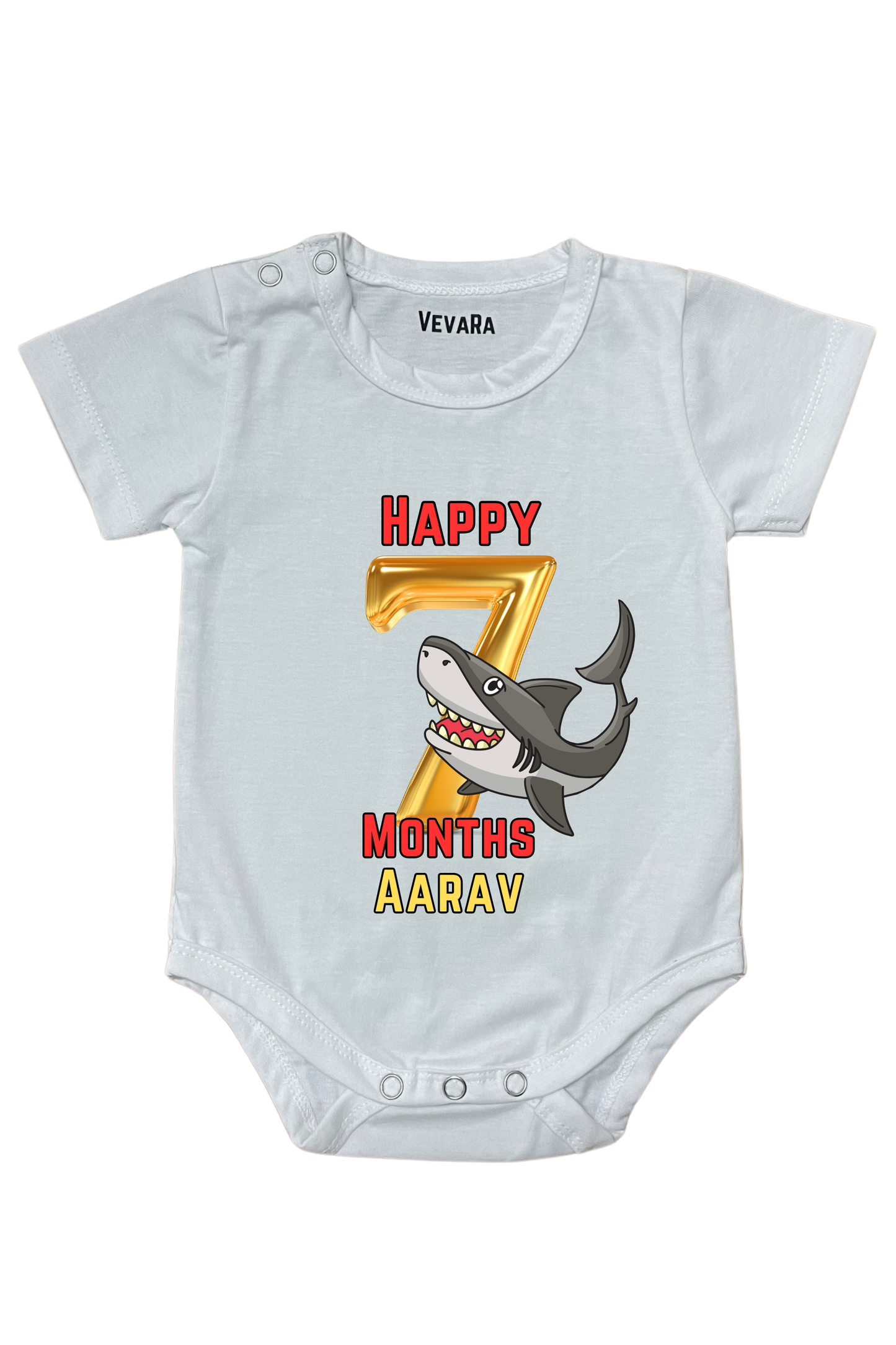 Shark Seven Month Milestone With Custom Baby Name - Romper