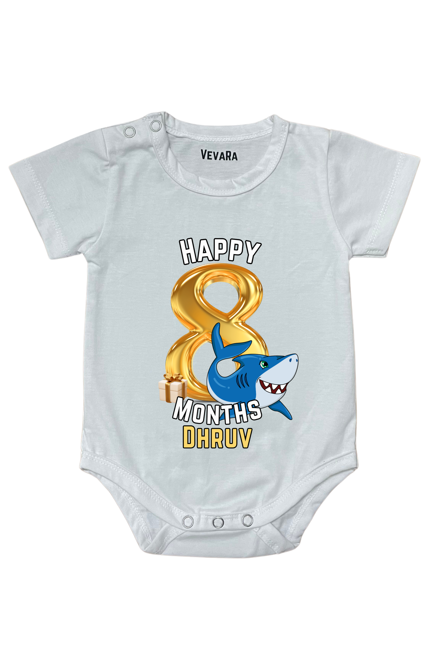 Shark Eight Month Milestone With Custom Baby Name - Romper