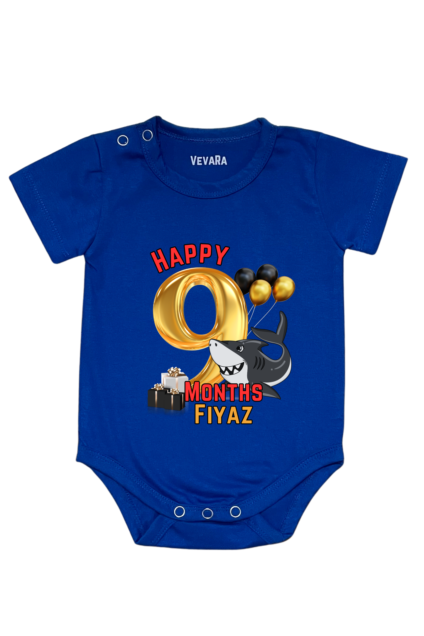 Shark Nine Month Milestone With Custom Baby Name - Romper