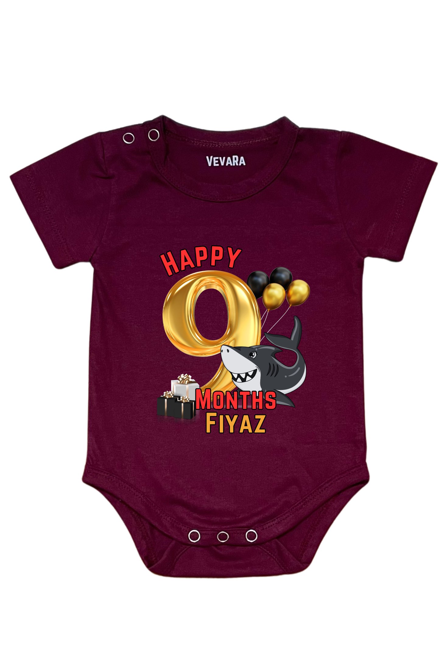 Shark Nine Month Milestone With Custom Baby Name - Romper