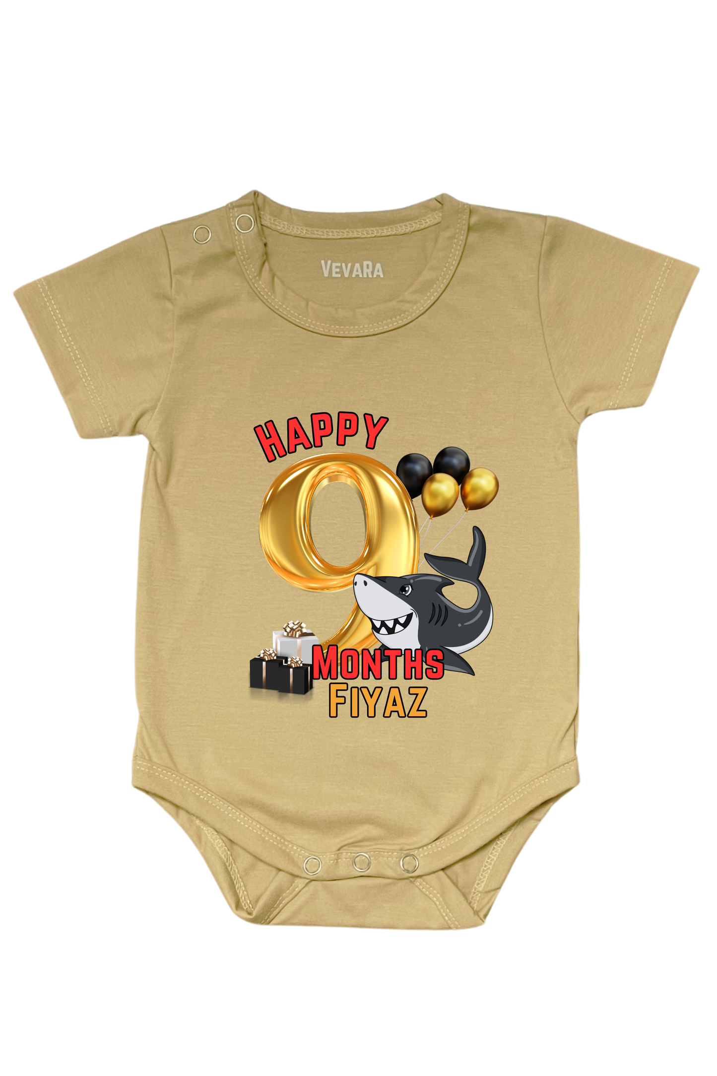 Shark Nine Month Milestone With Custom Baby Name - Romper