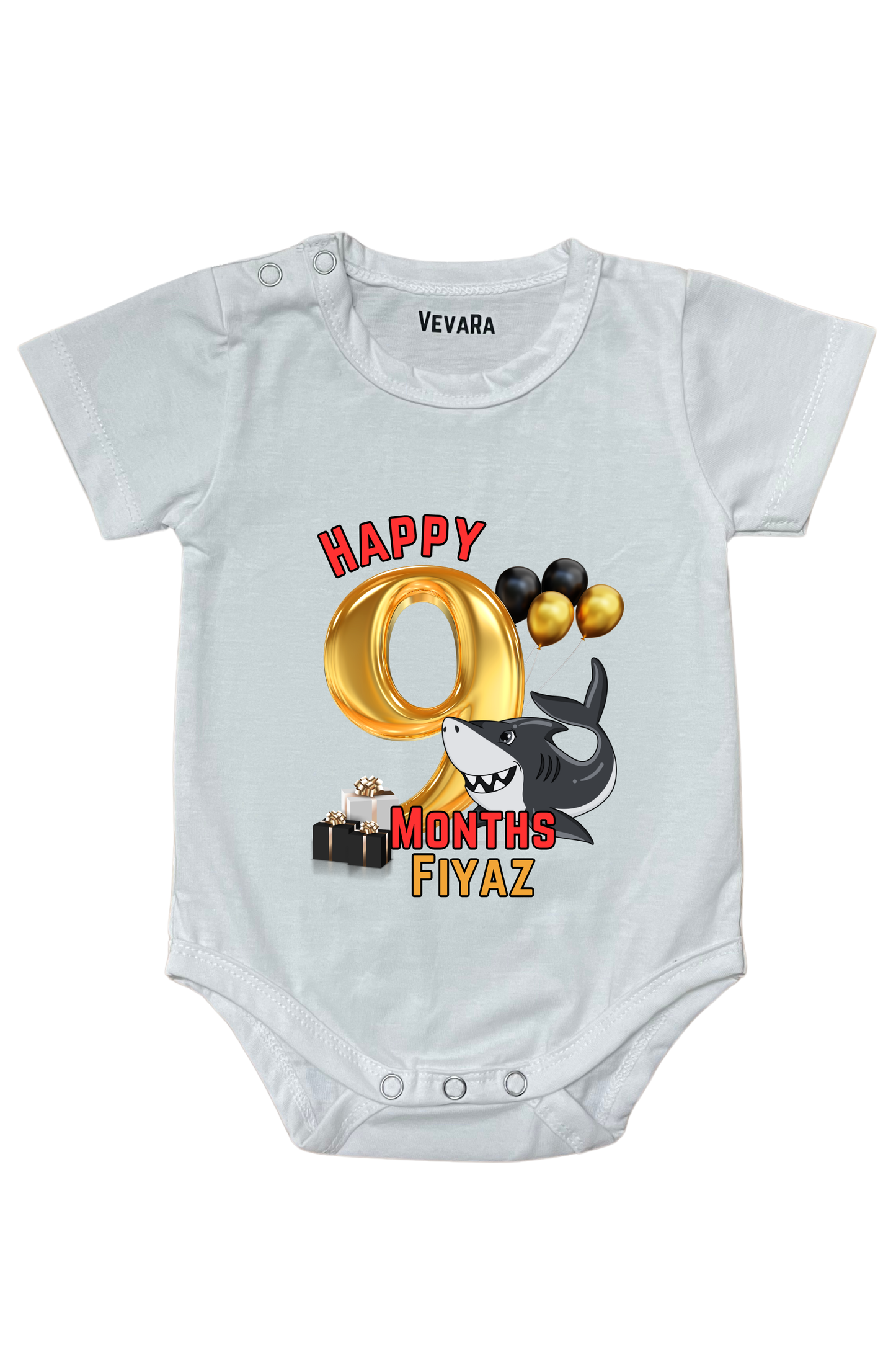 Shark Nine Month Milestone With Custom Baby Name - Romper