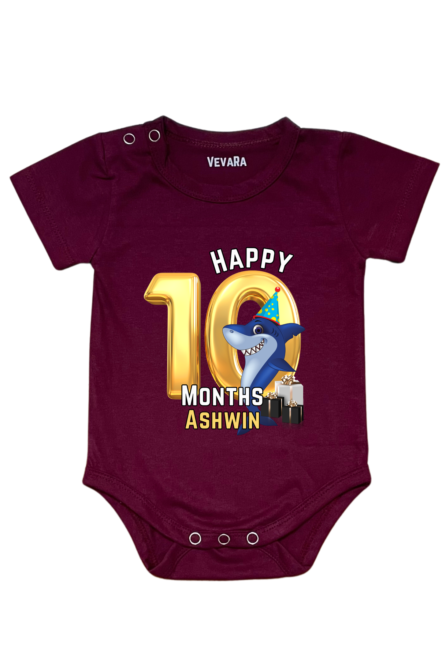 Shark Ten Month Milestone With Custom Baby Name - Romper